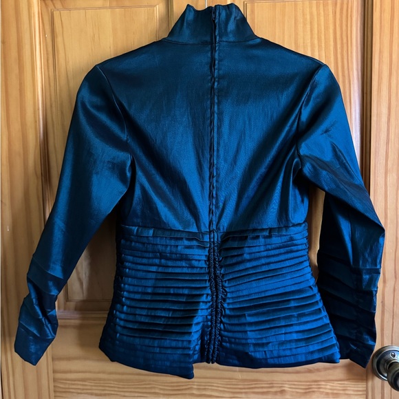 Tadashi Collection Blue Satin Pleated Wrap Blouse Size 2 - Picture 3 of 7